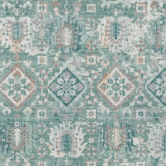 Pale Aqua And Copper Floral Medallion Washable Indoor Outdoor Area Rug Photo 7