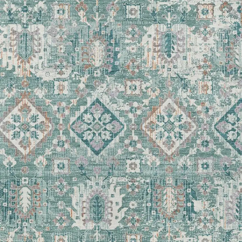 Pale Aqua And Copper Floral Medallion Washable Indoor Outdoor Area Rug Photo 7