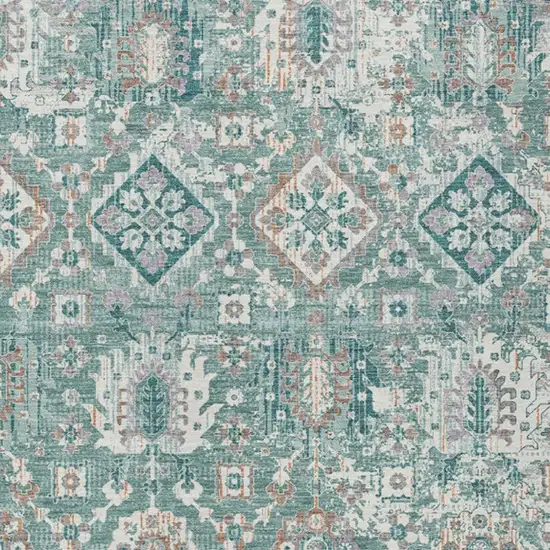 Pale Aqua And Copper Floral Medallion Washable Indoor Outdoor Area Rug Photo 3