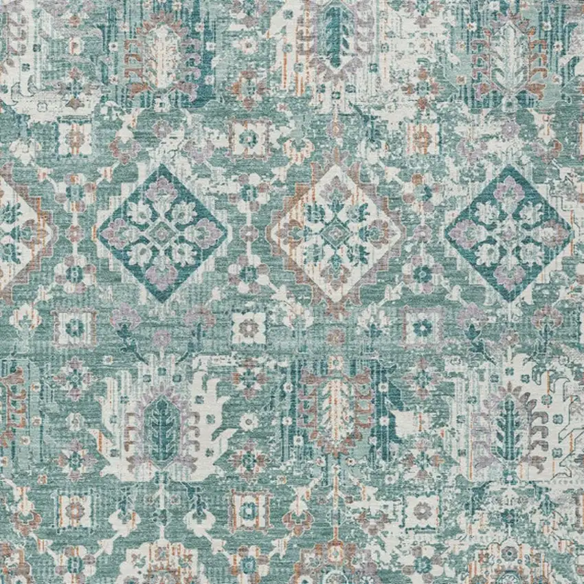 Pale Aqua And Copper Floral Medallion Washable Indoor Outdoor Area Rug Photo 3