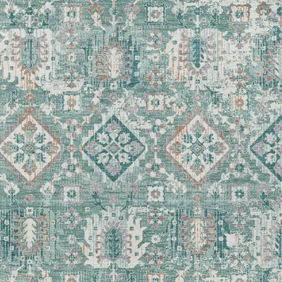 Pale Aqua And Copper Floral Medallion Washable Indoor Outdoor Area Rug Photo 3
