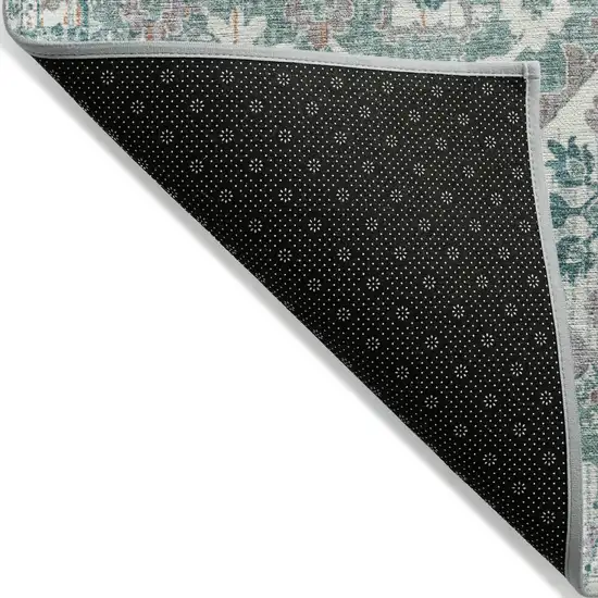Pale Aqua And Copper Floral Medallion Washable Indoor Outdoor Area Rug Photo 8