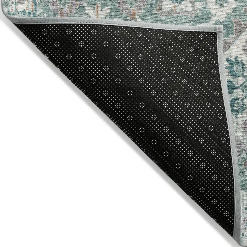 Pale Aqua And Copper Floral Medallion Washable Indoor Outdoor Area Rug Photo 8