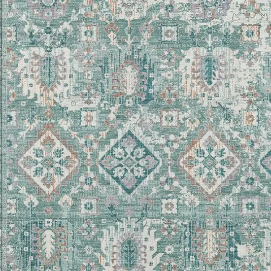 Pale Aqua And Copper Floral Medallion Washable Indoor Outdoor Area Rug Photo 7