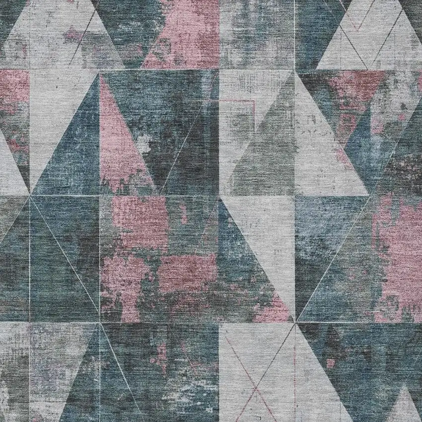 Pale Aqua And Coral Geometric Washable Indoor Outdoor Area Rug Photo 3