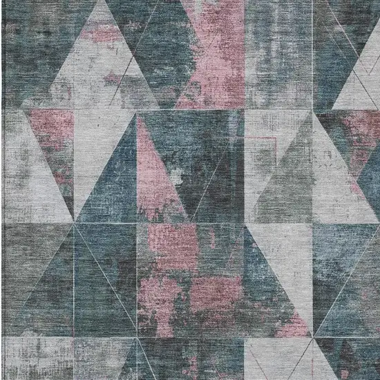 Pale Aqua And Coral Geometric Washable Indoor Outdoor Area Rug Photo 3