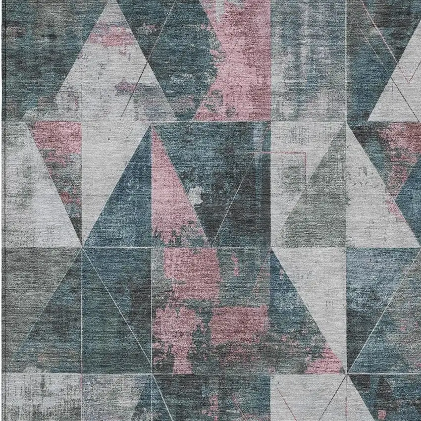 Pale Aqua And Coral Geometric Washable Indoor Outdoor Area Rug Photo 3