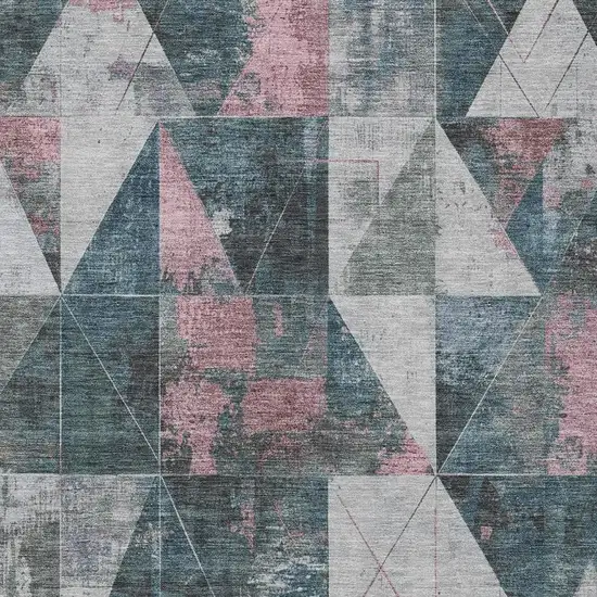 Pale Aqua And Coral Geometric Washable Indoor Outdoor Area Rug Photo 3