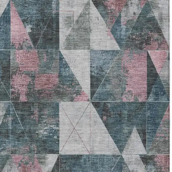 Pale Aqua And Coral Geometric Washable Indoor Outdoor Area Rug Photo 3