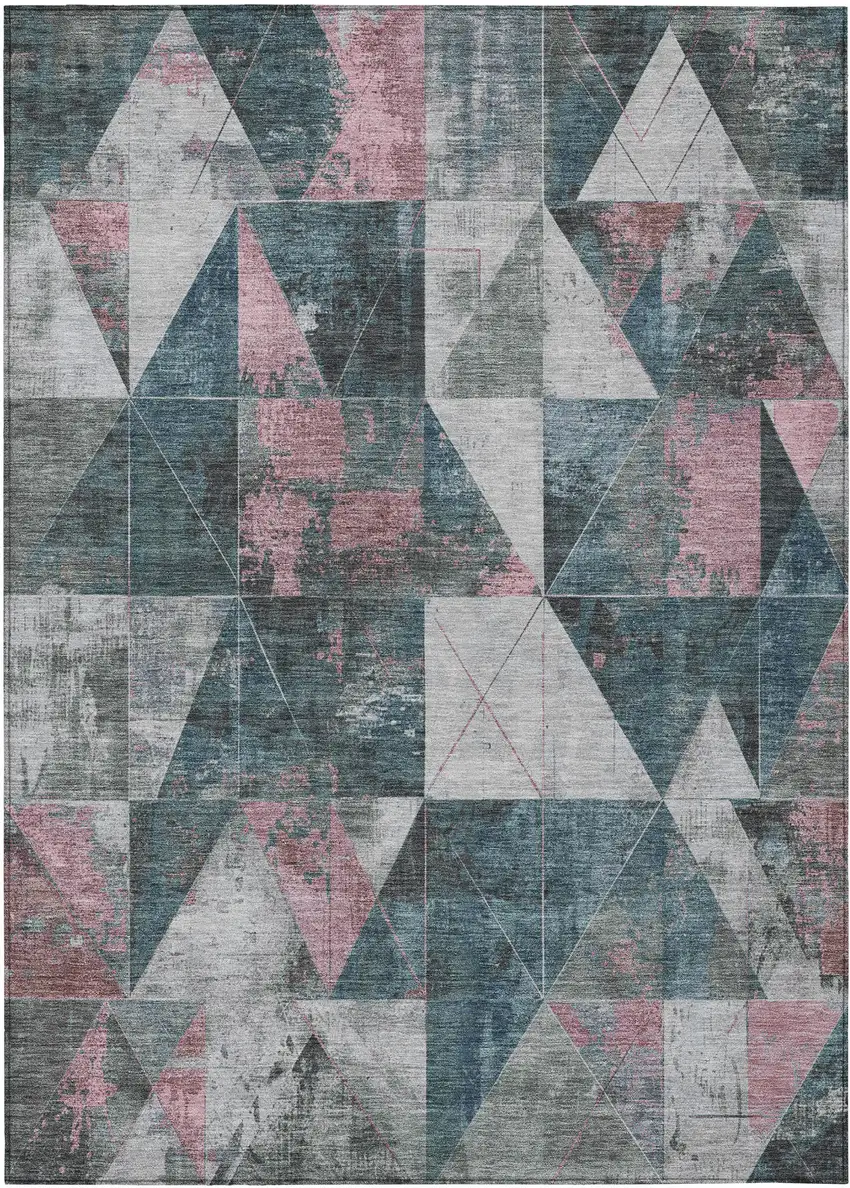 Pale Aqua And Coral Geometric Washable Indoor Outdoor Area Rug Photo 1