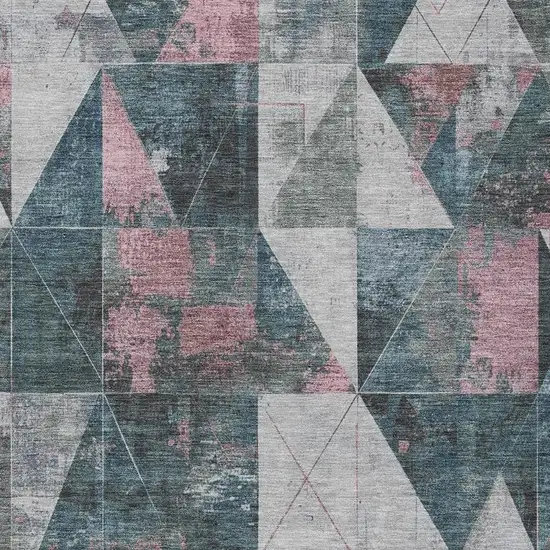 Pale Aqua And Coral Geometric Washable Indoor Outdoor Area Rug Photo 3