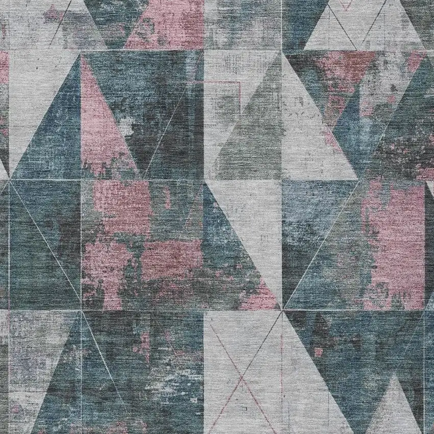 Pale Aqua And Coral Geometric Washable Indoor Outdoor Area Rug Photo 3