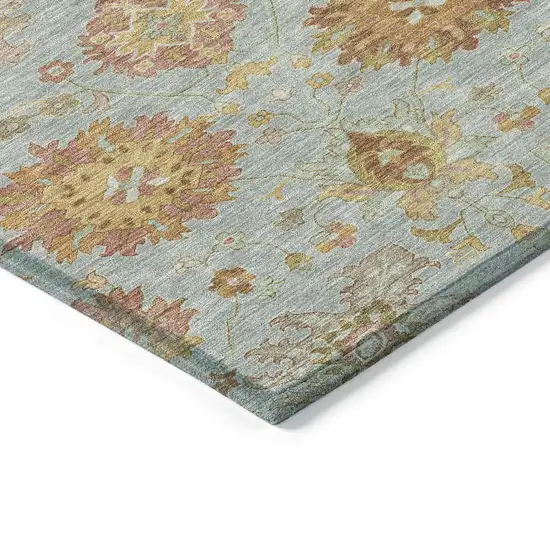Pale Aqua And Gold Damask Washable Indoor Outdoor Area Rug Photo 6