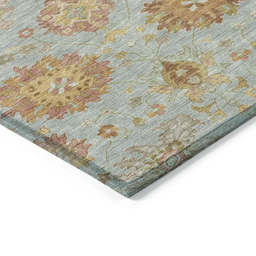 Pale Aqua And Gold Damask Washable Indoor Outdoor Area Rug Photo 6