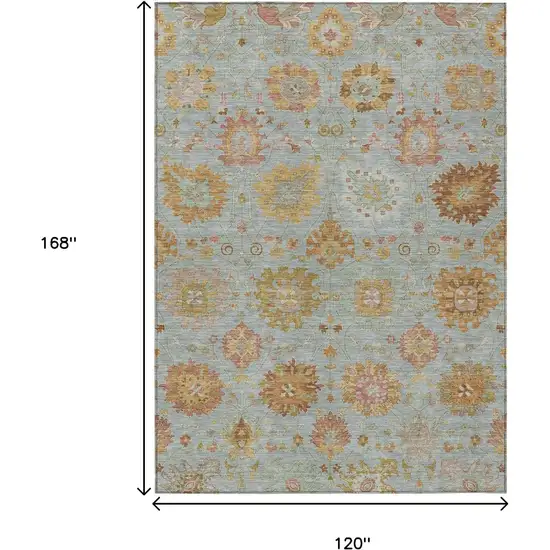 Pale Aqua And Gold Damask Washable Indoor Outdoor Area Rug Photo 3