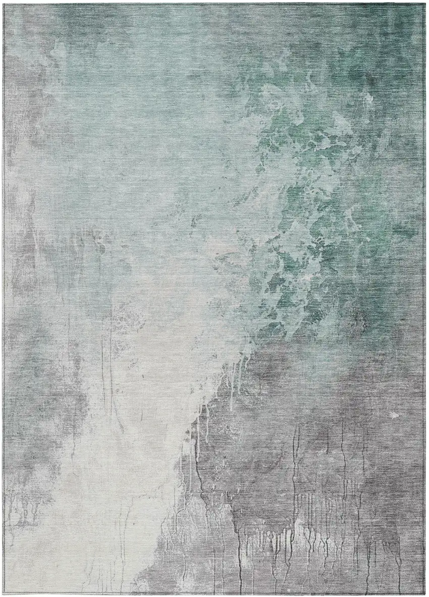 Pale Aqua And Gray Abstract Washable Indoor Outdoor Area Rug Photo 1