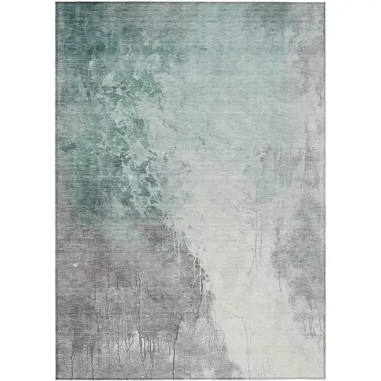 Pale Aqua And Gray Abstract Washable Indoor Outdoor Area Rug Photo 8