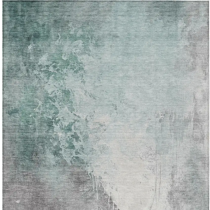 Pale Aqua And Gray Abstract Washable Indoor Outdoor Area Rug Photo 6