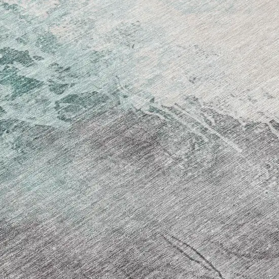 Pale Aqua And Gray Abstract Washable Indoor Outdoor Area Rug Photo 8
