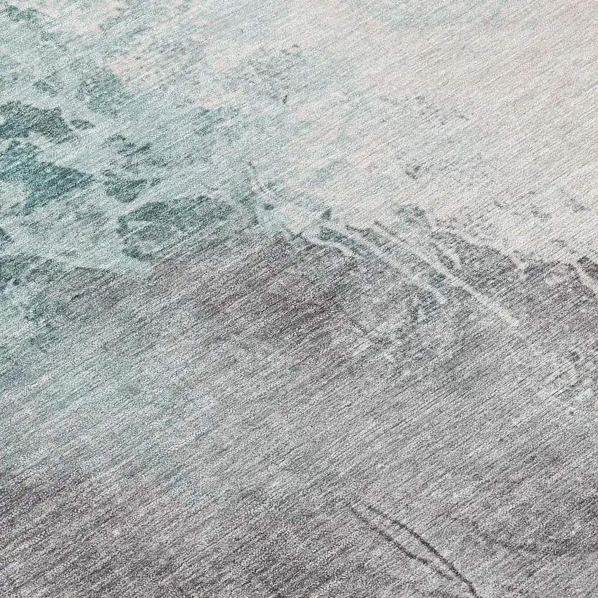 Pale Aqua And Gray Abstract Washable Indoor Outdoor Area Rug Photo 8