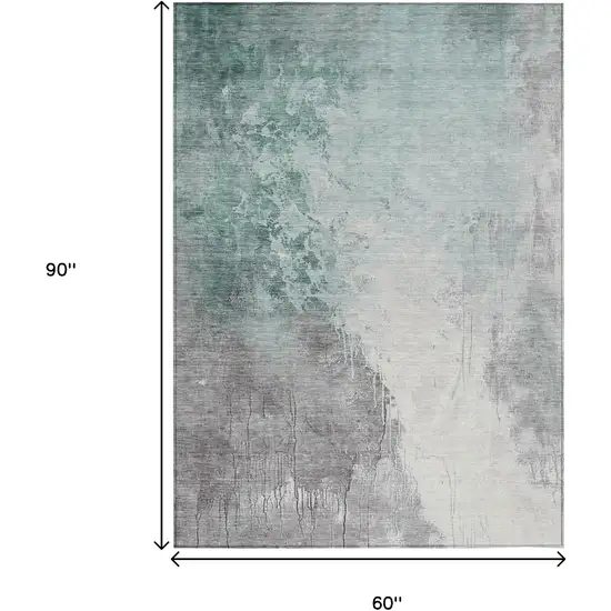 Pale Aqua And Gray Abstract Washable Indoor Outdoor Area Rug Photo 9