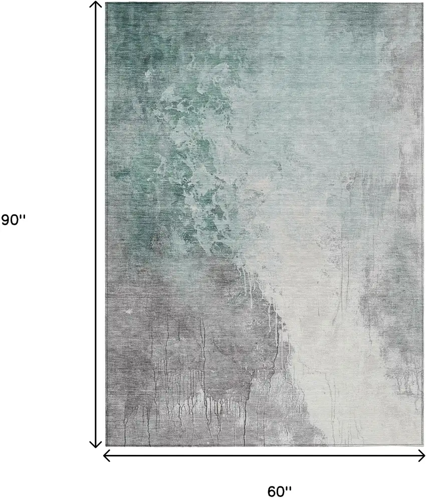 Pale Aqua And Gray Abstract Washable Indoor Outdoor Area Rug Photo 9