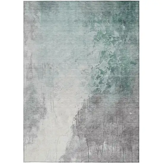 Pale Aqua And Gray Abstract Washable Indoor Outdoor Area Rug Photo 4