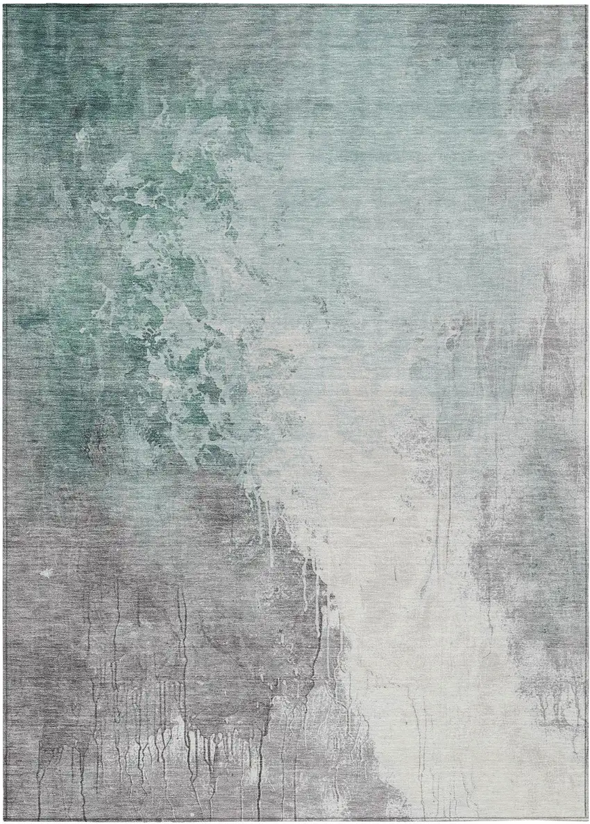 Pale Aqua And Gray Abstract Washable Indoor Outdoor Area Rug Photo 1