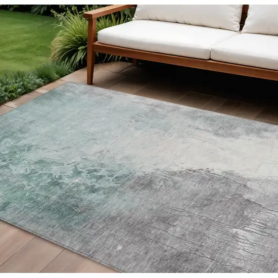 Pale Aqua And Gray Abstract Washable Indoor Outdoor Area Rug Photo 2