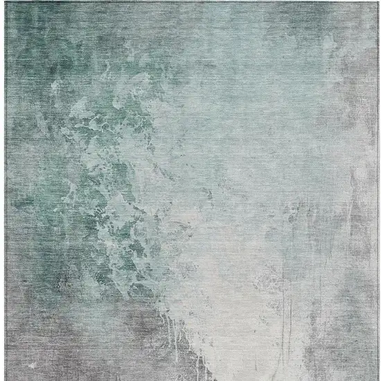 Pale Aqua And Gray Abstract Washable Indoor Outdoor Area Rug Photo 4