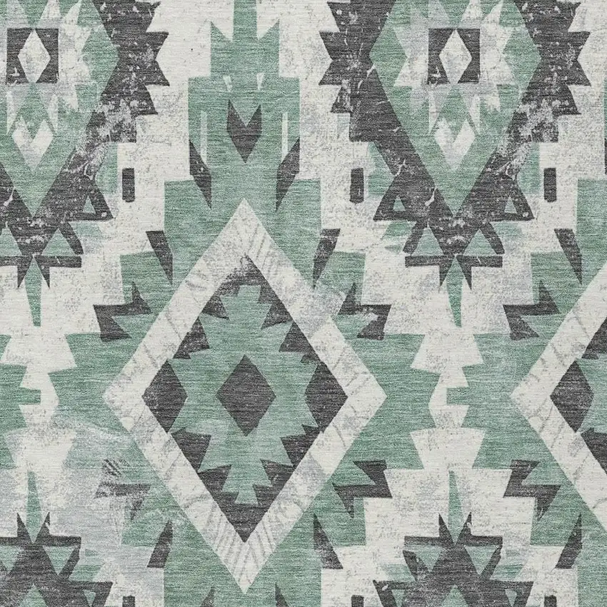 Pale Aqua And Gray Aztec Washable Indoor Outdoor Area Rug Photo 3