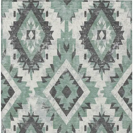 Pale Aqua And Gray Aztec Washable Indoor Outdoor Area Rug Photo 9
