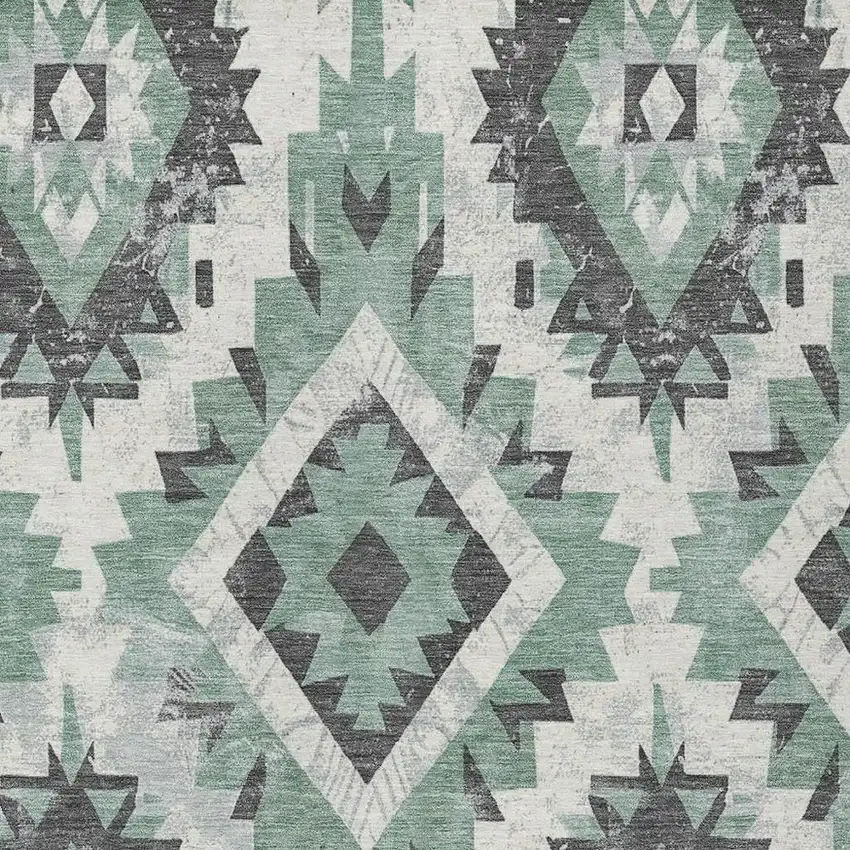 Pale Aqua And Gray Aztec Washable Indoor Outdoor Area Rug Photo 4
