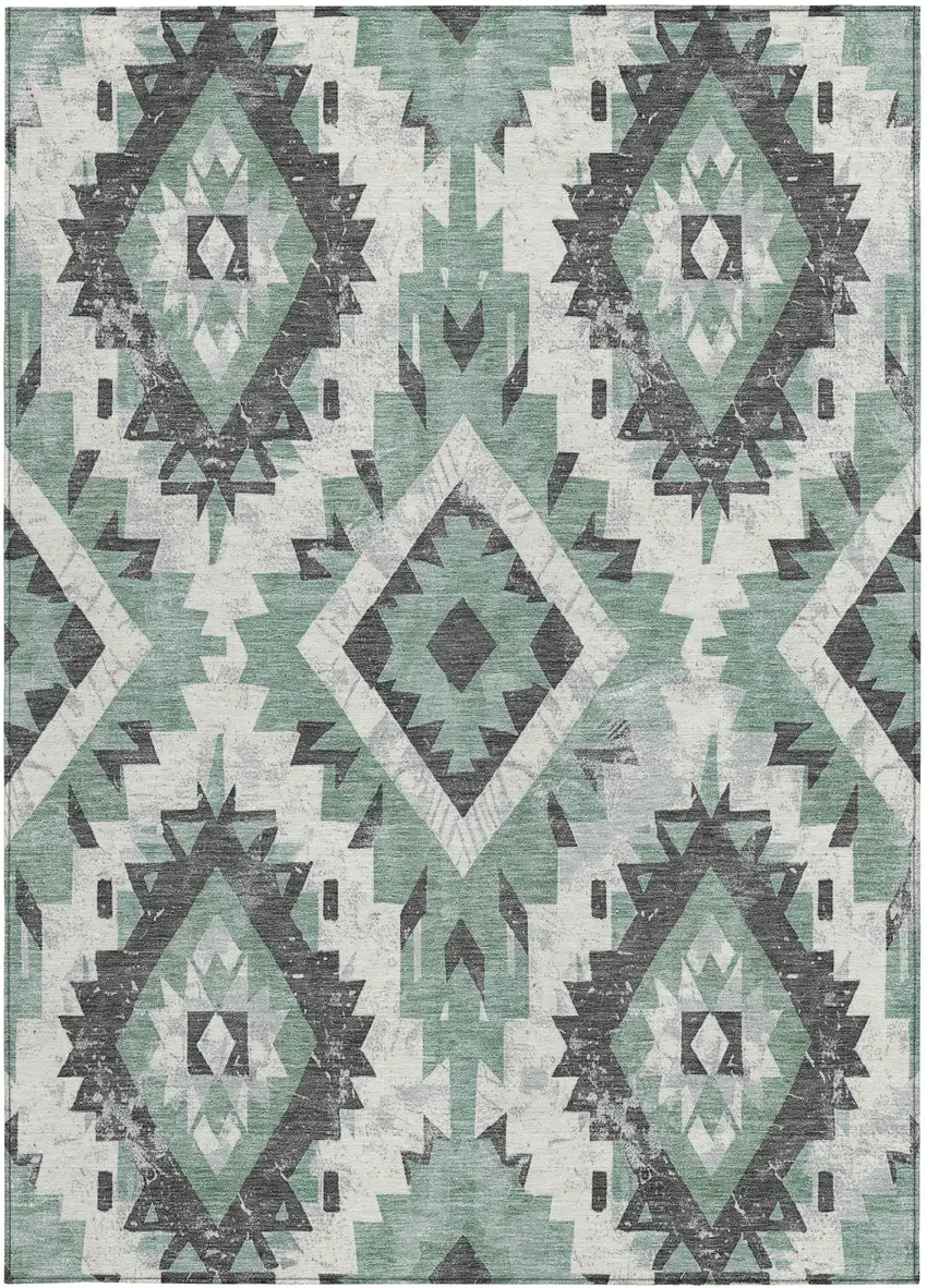 Pale Aqua And Gray Aztec Washable Indoor Outdoor Area Rug Photo 3