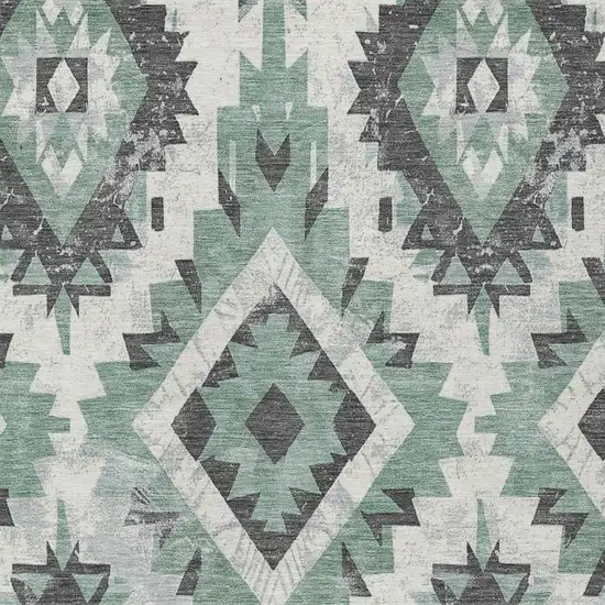 Pale Aqua And Gray Aztec Washable Indoor Outdoor Area Rug Photo 4