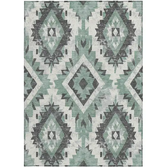 Pale Aqua And Gray Aztec Washable Indoor Outdoor Area Rug Photo 3