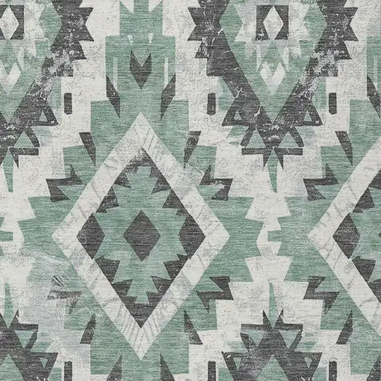 Pale Aqua And Gray Aztec Washable Indoor Outdoor Area Rug Photo 4