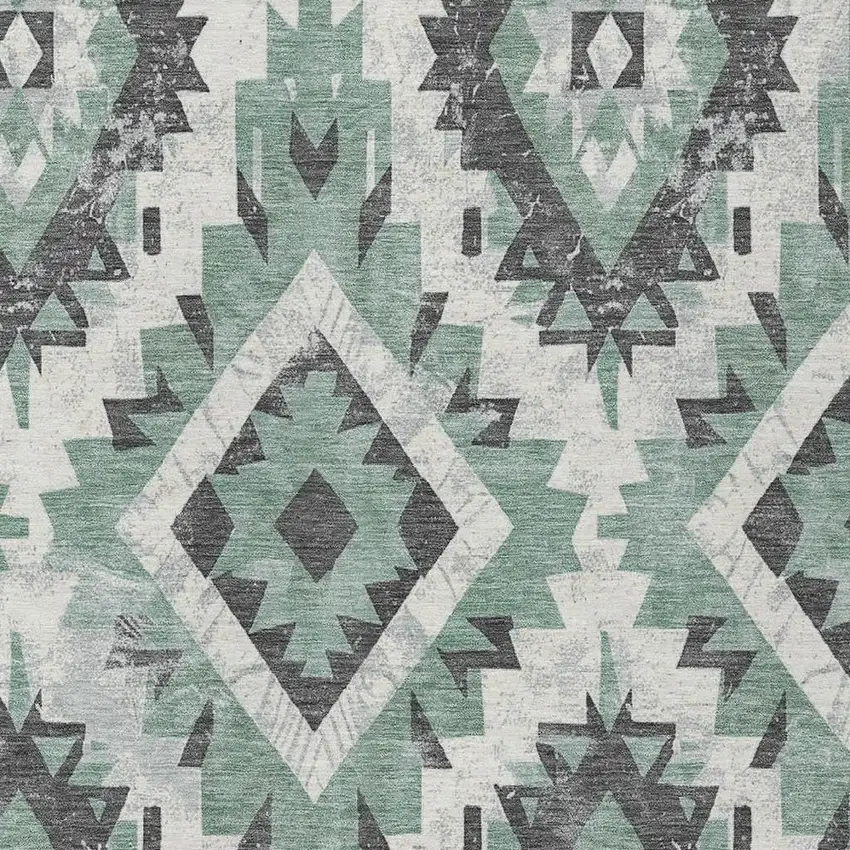 Pale Aqua And Gray Aztec Washable Indoor Outdoor Area Rug Photo 4