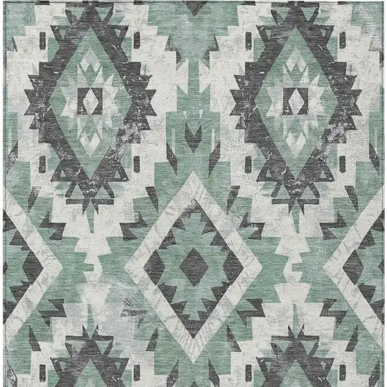Pale Aqua And Gray Aztec Washable Indoor Outdoor Area Rug Photo 4