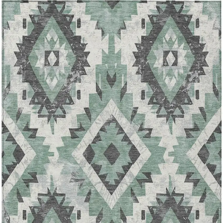 Pale Aqua And Gray Aztec Washable Indoor Outdoor Area Rug Photo 4