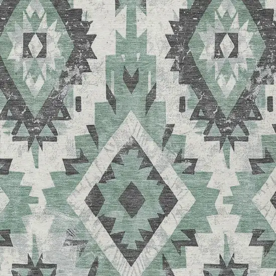 Pale Aqua And Gray Aztec Washable Indoor Outdoor Area Rug Photo 3