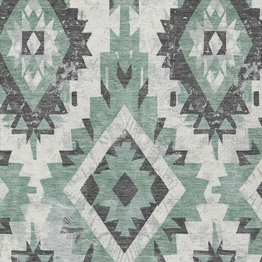 Pale Aqua And Gray Aztec Washable Indoor Outdoor Area Rug Photo 3
