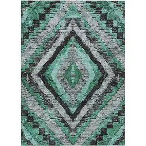 Photo of Pale Aqua And Gray Aztec Washable Indoor Outdoor Area Rug