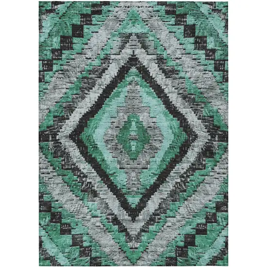 Pale Aqua And Gray Aztec Washable Indoor Outdoor Area Rug Photo 1