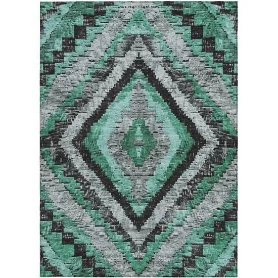 Pale Aqua And Gray Aztec Washable Indoor Outdoor Area Rug Photo 3