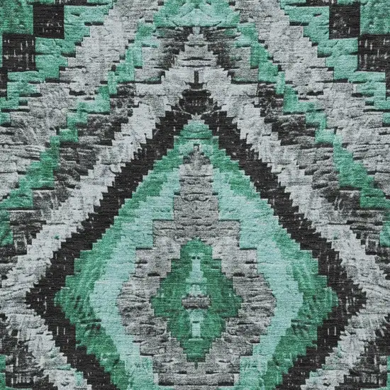 Pale Aqua And Gray Aztec Washable Indoor Outdoor Area Rug Photo 4