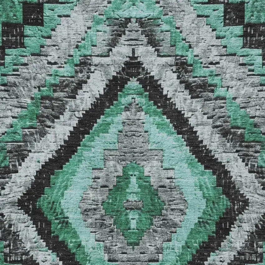 Pale Aqua And Gray Aztec Washable Indoor Outdoor Area Rug Photo 4