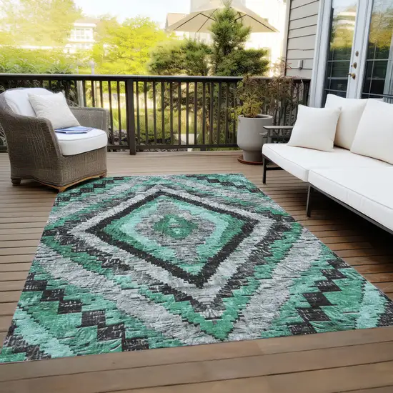 Pale Aqua And Gray Aztec Washable Indoor Outdoor Area Rug Photo 8