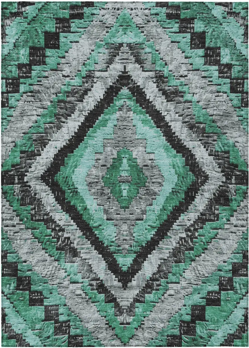 Pale Aqua And Gray Aztec Washable Indoor Outdoor Area Rug Photo 1