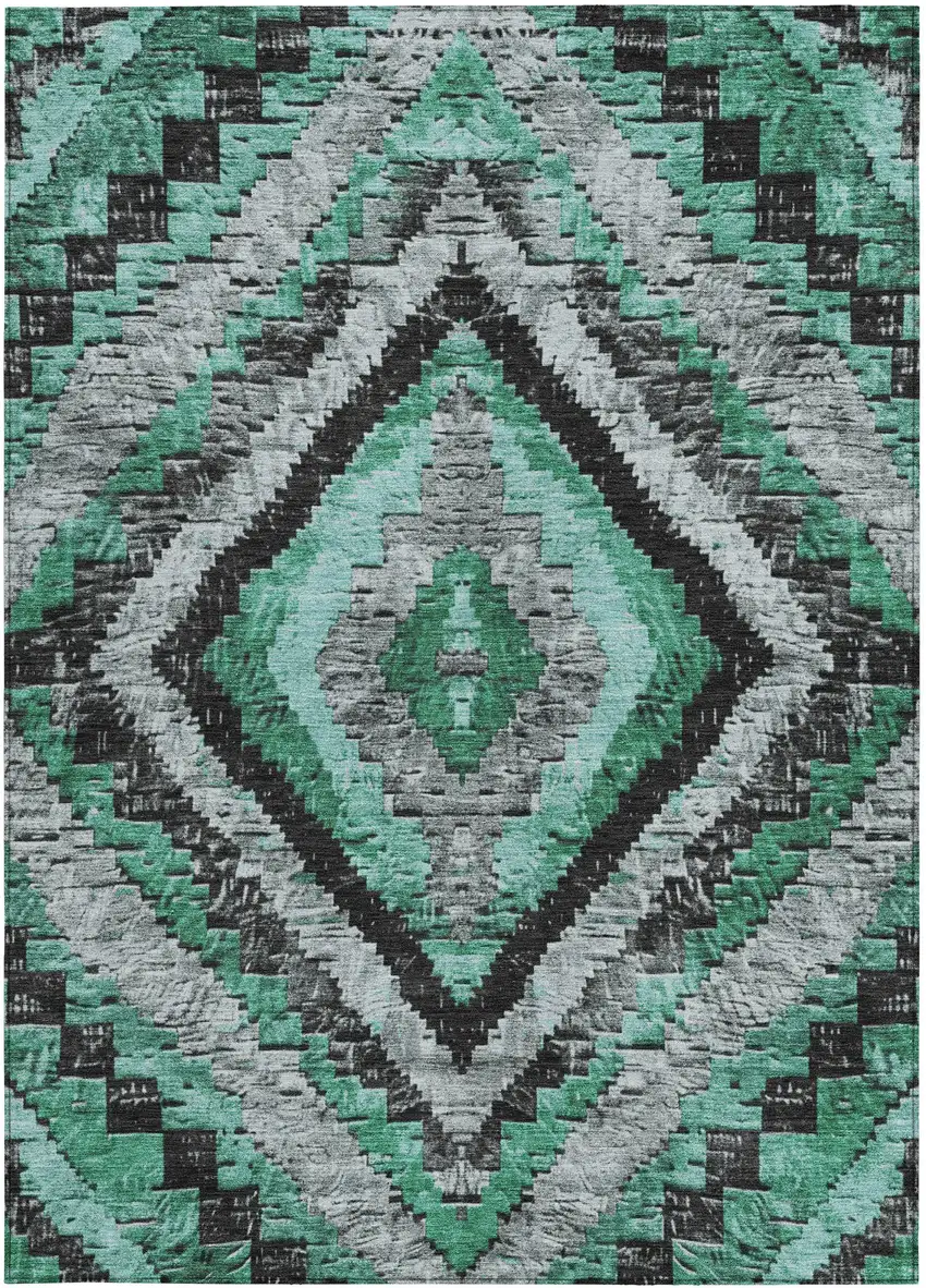 Pale Aqua And Gray Aztec Washable Indoor Outdoor Area Rug Photo 4